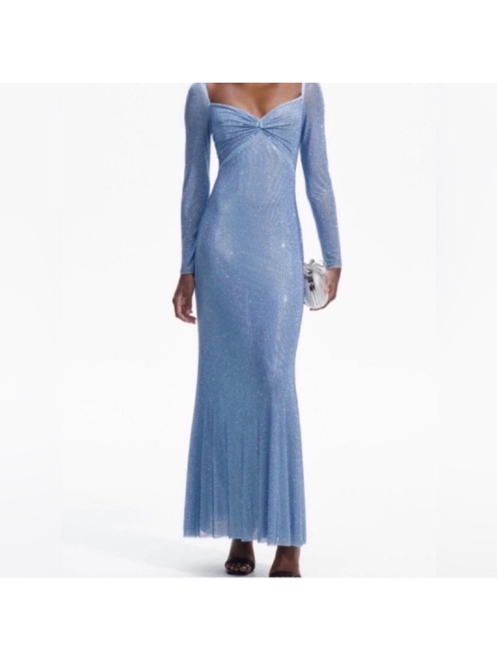 Self-Portrait Embellished Crystal Blue Long Sleeve Gown US 2